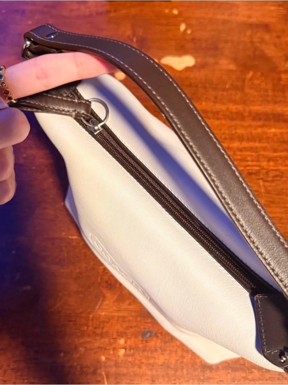 Coach White Leather Shoulder Bag with Dark Brown Handle